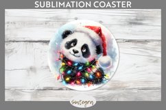 Christmas Panda Entangled in Lights Round Coaster Sublimatio Product Image 1