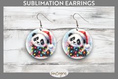 Christmas Panda Entangled in Lights Round Earrings Sublimati Product Image 1