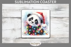 Christmas Panda Entangled in Lights Square Coaster Sublimati Product Image 1
