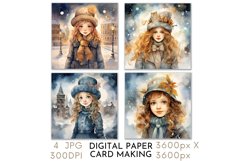 Girl Christmas Card Digital Paper JPG Product Image 1