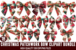 Christmas Patchwork Bow Clipart PNG Bundle Product Image 1