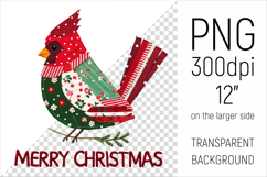 Christmas Patchwork Cardinal Bird PNG. Perfect for Christmas crafts, digital scrapbooking, stickers, greeting cards, DIY decor, and sublimation printing.