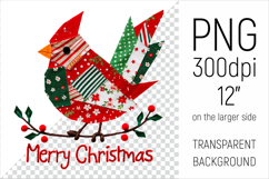 Christmas Patchwork Cardinal Bird PNG. Perfect for Christmas crafts, digital scrapbooking, stickers, greeting cards, DIY decor, and sublimation printing.