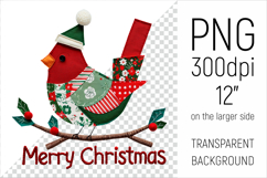 Christmas Patchwork Cardinal Bird PNG. Perfect for Christmas crafts, digital scrapbooking, stickers, greeting cards, DIY decor, and sublimation printing.