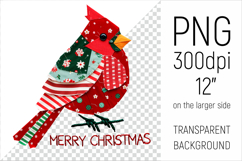 Christmas Patchwork Cardinal Bird PNG. Perfect for Christmas crafts, digital scrapbooking, stickers, greeting cards, DIY decor, and sublimation printing.