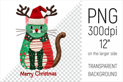 Christmas Patchwork Cat PNG. Perfect for Christmas crafts, digital scrapbooking, stickers, greeting cards, DIY decor, and sublimation printing.