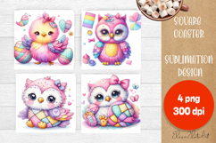 Funny animal patchwork square coaster sublimation designs Product Image 1