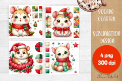 Christmas patchwork square coaster sublimation designs Product Image 1