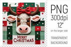 Christmas Patchwork Cow Clipart. Perfect for Christmas crafts, digital scrapbooking, stickers, greeting cards, DIY decor, and sublimation printing.