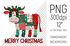 Christmas Patchwork Cow Clipart. Perfect for Christmas crafts, digital scrapbooking, stickers, greeting cards, DIY decor, and sublimation printing.