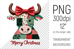Christmas Patchwork Cow Clipart. Perfect for Christmas crafts, digital scrapbooking, stickers, greeting cards, DIY decor, and sublimation printing.
