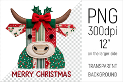 Christmas Patchwork Cow Clipart. Perfect for Christmas crafts, digital scrapbooking, stickers, greeting cards, DIY decor, and sublimation printing.