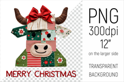 Christmas Patchwork Cow Clipart. Perfect for Christmas crafts, digital scrapbooking, stickers, greeting cards, DIY decor, and sublimation printing.