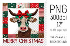 Christmas Patchwork Cow Clipart. Perfect for Christmas crafts, digital scrapbooking, stickers, greeting cards, DIY decor, and sublimation printing.