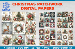 Watercolor Christmas Patchwork Digital Paper Designs Product Image 1