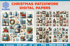 Watercolor Christmas Patchwork Digital Paper Designs Product Image 1