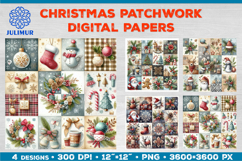 Watercolor Christmas Patchwork Digital Paper Designs Product Image 1