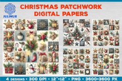 Watercolor Christmas Patchwork Digital Paper Designs Product Image 1