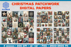 Watercolor Christmas Patchwork Digital Paper Designs Product Image 1