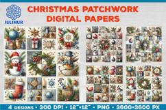 Watercolor Christmas Patchwork Digital Paper Designs Product Image 1