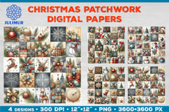 Watercolor Christmas Patchwork Digital Paper Designs Product Image 1