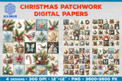 Watercolor Christmas Patchwork Digital Paper Designs Product Image 1