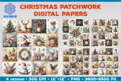 Watercolor Christmas Patchwork Digital Paper Designs Product Image 1