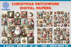 Watercolor Christmas Patchwork Digital Paper Designs Product Image 1