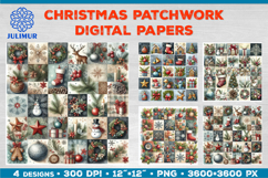 Watercolor Christmas Patchwork Digital Paper Designs Product Image 1