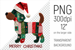 Christmas Patchwork Dog PNG. Perfect for Christmas crafts, digital scrapbooking, stickers, greeting cards, DIY decor, and sublimation printing.