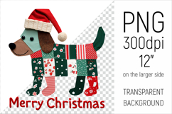 Christmas Patchwork Dog PNG. Perfect for Christmas crafts, digital scrapbooking, stickers, greeting cards, DIY decor, and sublimation printing.