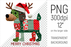 Christmas Patchwork Dog PNG. Perfect for Christmas crafts, digital scrapbooking, stickers, greeting cards, DIY decor, and sublimation printing.