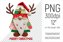 Christmas Patchwork Gnome PNG. Perfect for Christmas crafts, digital scrapbooking, stickers, greeting cards, DIY decor, and sublimation printing.