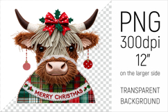 Christmas Patchwork Highland Cow Clipart. Perfect for Christmas crafts, digital scrapbooking, stickers, greeting cards, DIY decor, and sublimation printing.