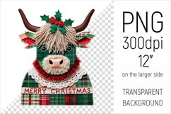 Christmas Patchwork Highland Cow Clipart. Perfect for Christmas crafts, digital scrapbooking, stickers, greeting cards, DIY decor, and sublimation printing.