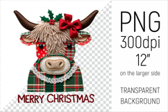Christmas Patchwork Highland Cow Clipart. Perfect for Christmas crafts, digital scrapbooking, stickers, greeting cards, DIY decor, and sublimation printing.