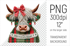Christmas Patchwork Highland Cow Clipart. Perfect for Christmas crafts, digital scrapbooking, stickers, greeting cards, DIY decor, and sublimation printing.
