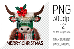 Christmas Patchwork Highland Cow Clipart. Perfect for Christmas crafts, digital scrapbooking, stickers, greeting cards, DIY decor, and sublimation printing.