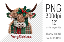 Christmas Patchwork Highland Cow Clipart. Perfect for Christmas crafts, digital scrapbooking, stickers, greeting cards, DIY decor, and sublimation printing.