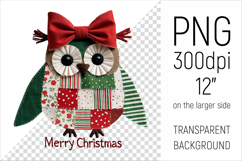 Christmas Patchwork Owl PNG. Perfect for Christmas crafts, digital scrapbooking, stickers, greeting cards, DIY decor, and sublimation printing.