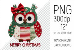 Christmas Patchwork Owl PNG. Perfect for Christmas crafts, digital scrapbooking, stickers, greeting cards, DIY decor, and sublimation printing.