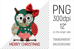 Christmas Patchwork Owl PNG. Perfect for Christmas crafts, digital scrapbooking, stickers, greeting cards, DIY decor, and sublimation printing.