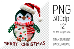 Christmas Patchwork Penguin Clipart. Perfect for Christmas crafts, digital scrapbooking, stickers, greeting cards, DIY decor, and sublimation printing.