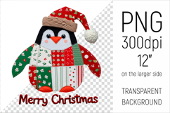 Christmas Patchwork Penguin Clipart. Perfect for Christmas crafts, digital scrapbooking, stickers, greeting cards, DIY decor, and sublimation printing.