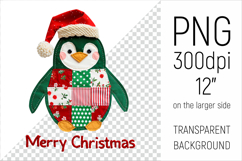 Christmas Patchwork Penguin Clipart. Perfect for Christmas crafts, digital scrapbooking, stickers, greeting cards, DIY decor, and sublimation printing.