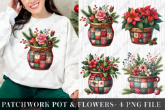 Christmas Patchwork Pot &amp; Flowers Clipart Product Image 1
