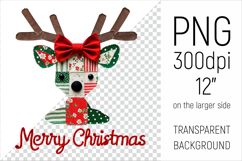 Christmas Patchwork Reindeer PNG. Perfect for Christmas crafts, digital scrapbooking, stickers, greeting cards, DIY decor, and sublimation printing.