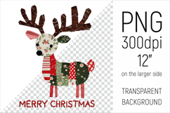 Christmas Patchwork Reindeer PNG. Perfect for Christmas crafts, digital scrapbooking, stickers, greeting cards, DIY decor, and sublimation printing.