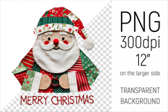 Christmas Patchwork Santa Claus PNG. Perfect for Christmas crafts, digital scrapbooking, stickers, greeting cards, DIY decor, and sublimation printing.