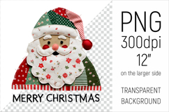 Christmas Patchwork Santa Claus PNG. Perfect for Christmas crafts, digital scrapbooking, stickers, greeting cards, DIY decor, and sublimation printing.